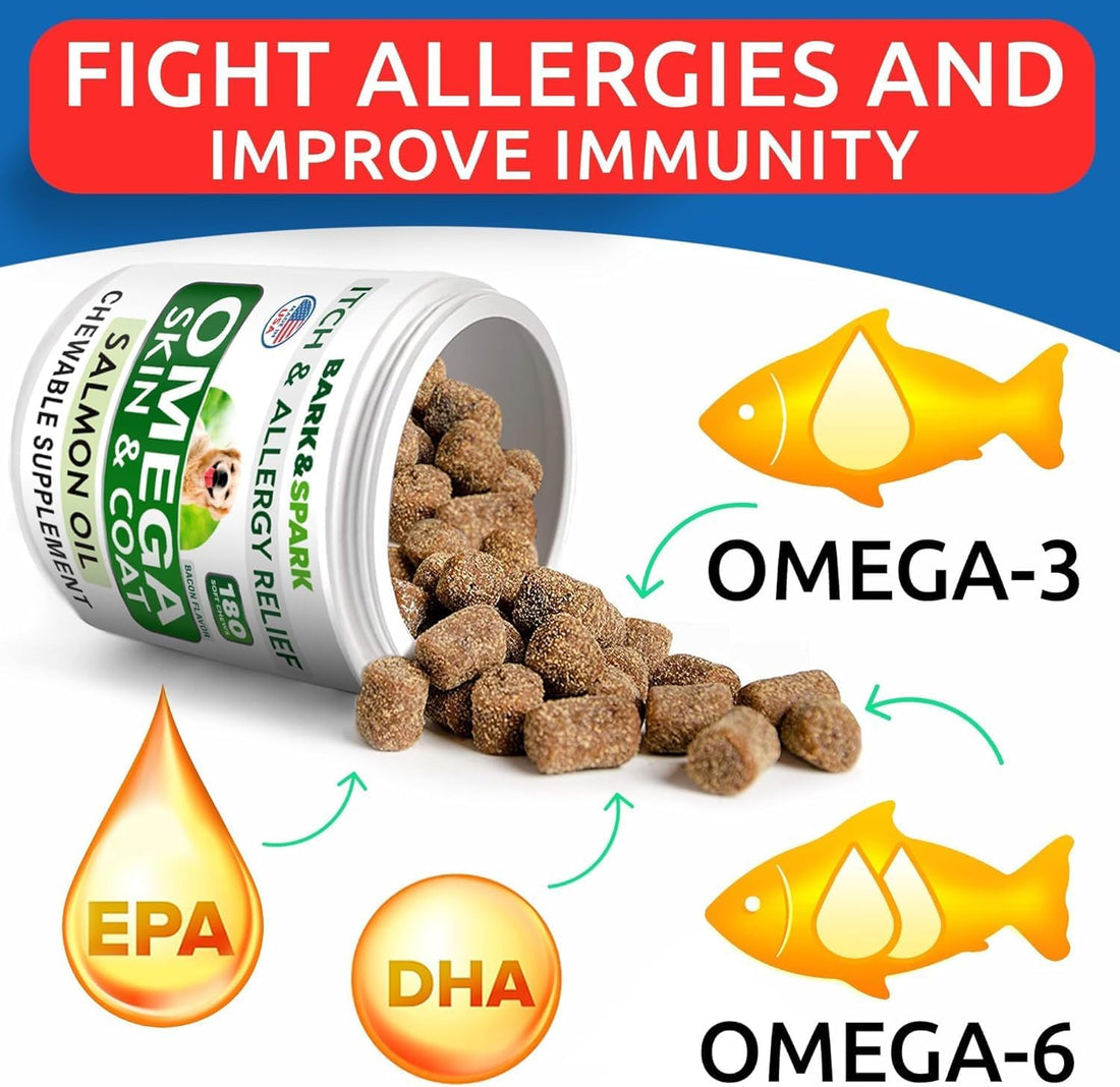 BARK&SPARK Omega 3 for Dogs - 180 Fish Oil Treats for Dog Shedding