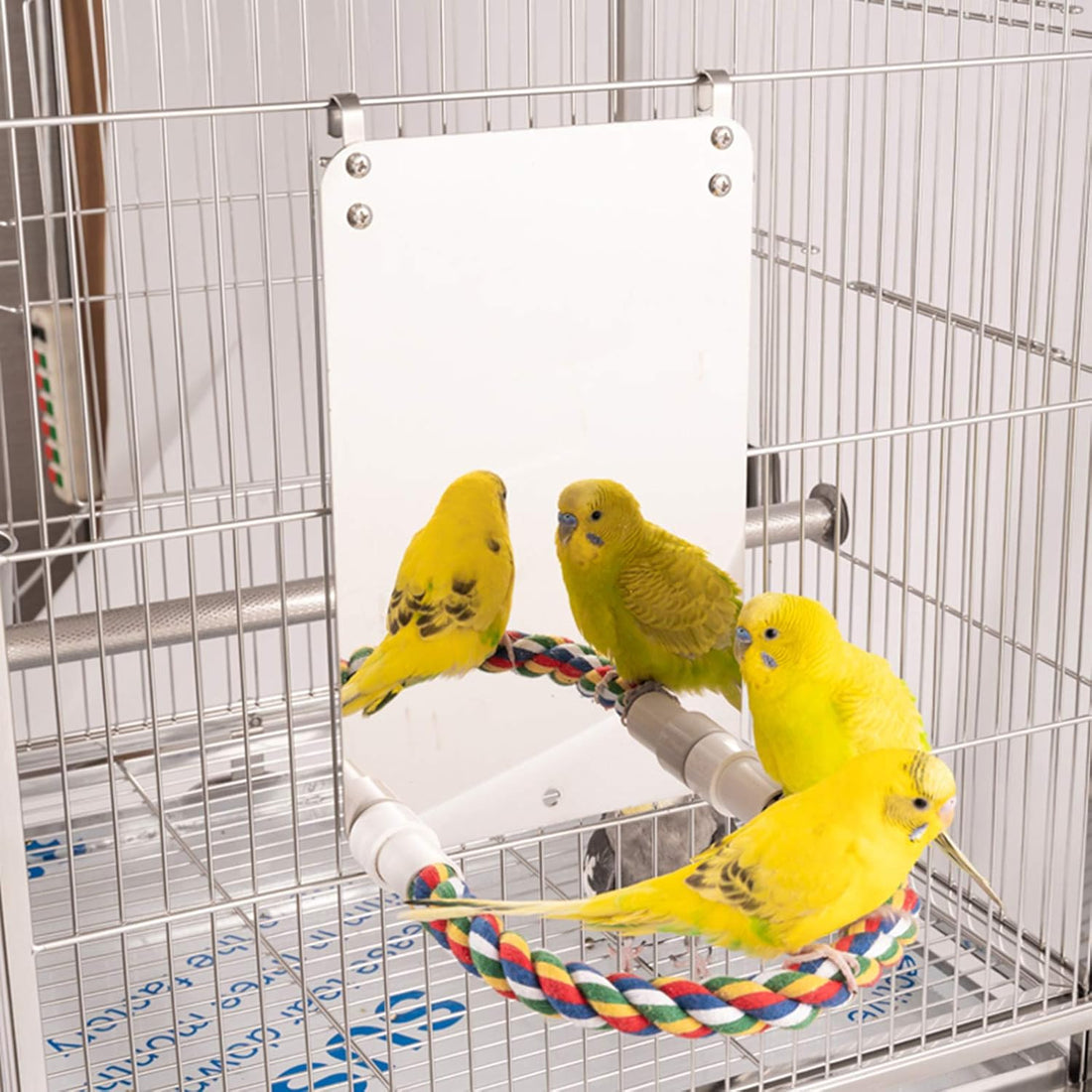 BWOGUE 7 Inch Bird Mirror with Rope Perch Cockatiel Mirror for Cage