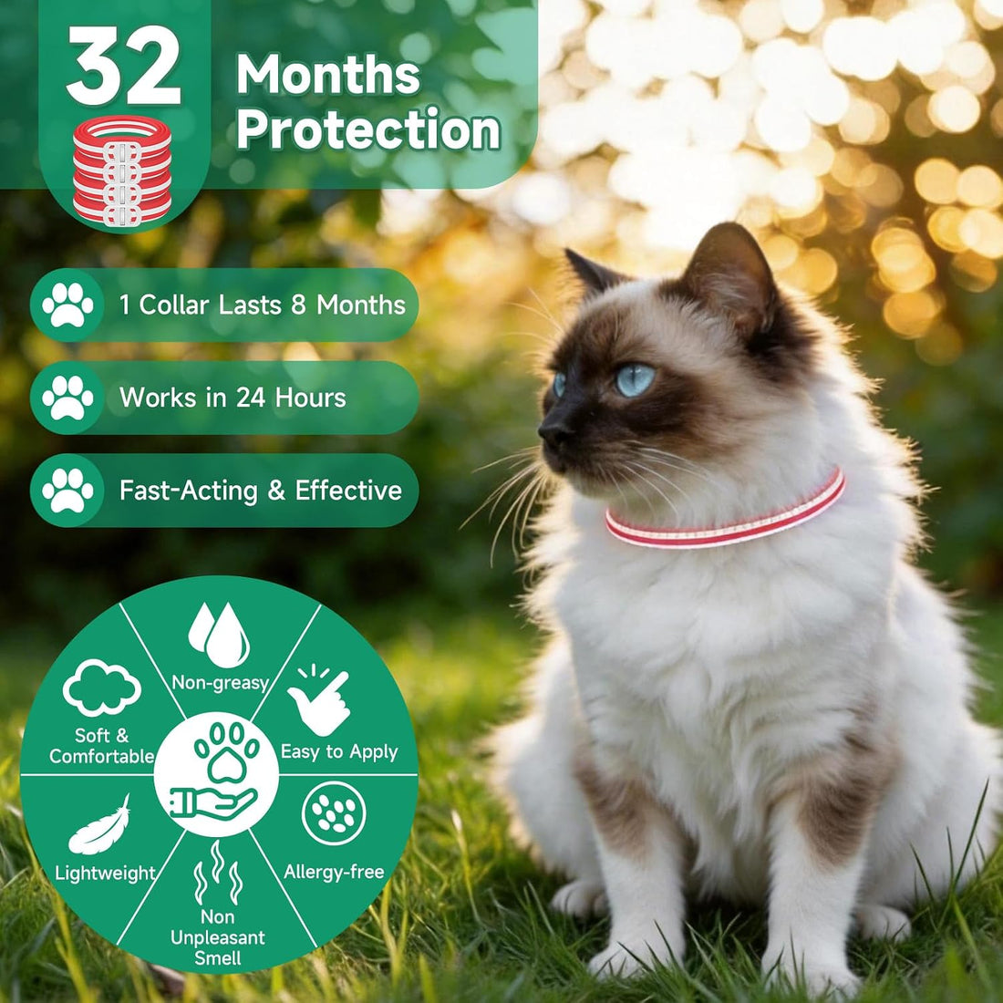 Flea Collar for Cats, Cat Flea and Tick Treatment, 4-Pack