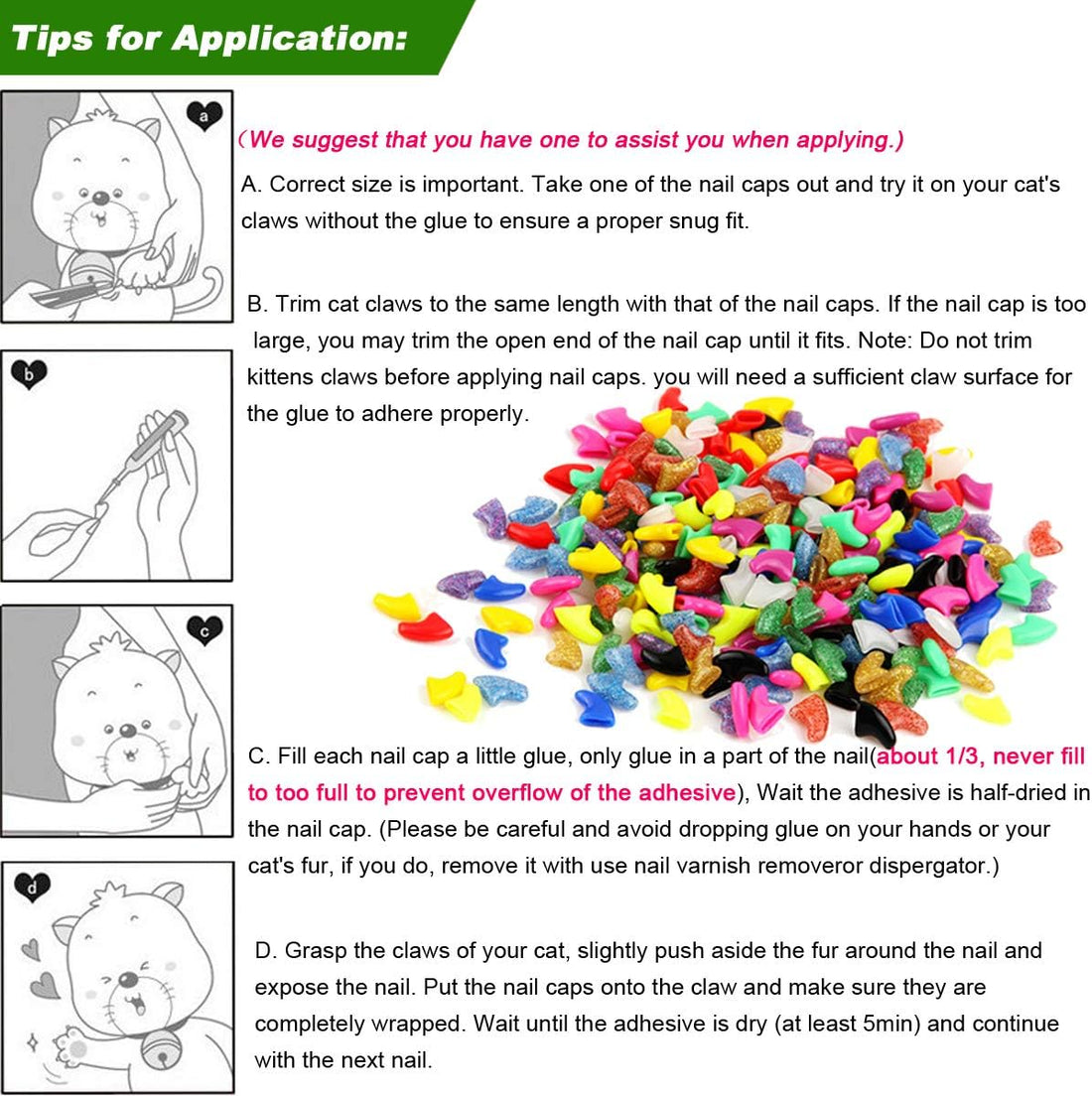 100pcs Cat Nail Caps, Cat Claw Caps with Adhesive Glue and Applicators