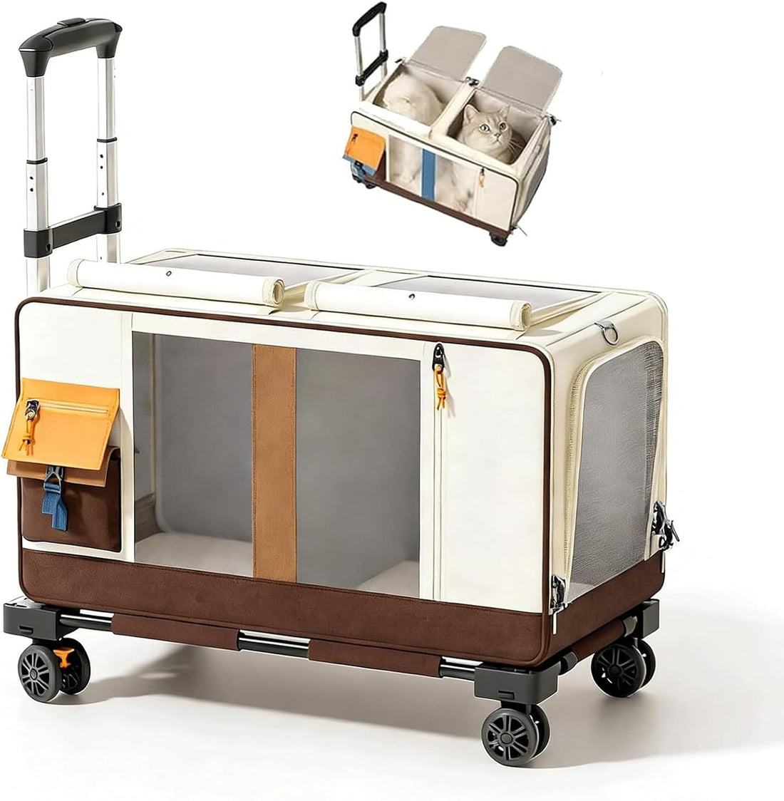 Large Cat Carrier with Wheels, Rolling Folding Soft-Sided for 2 Cats