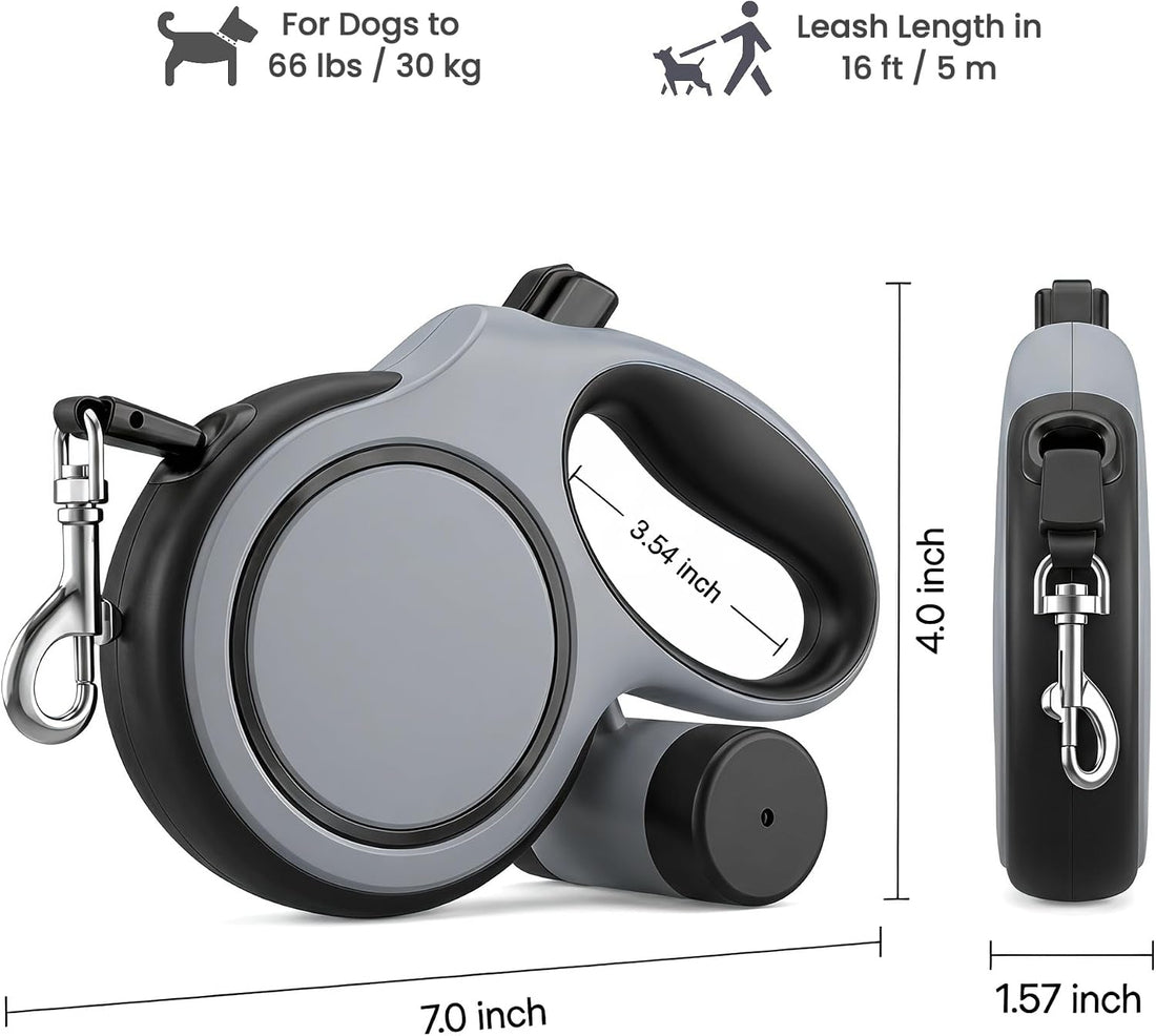 Retractable Dog Leash 26ft for Large Dogs up to 110lbs, Gray