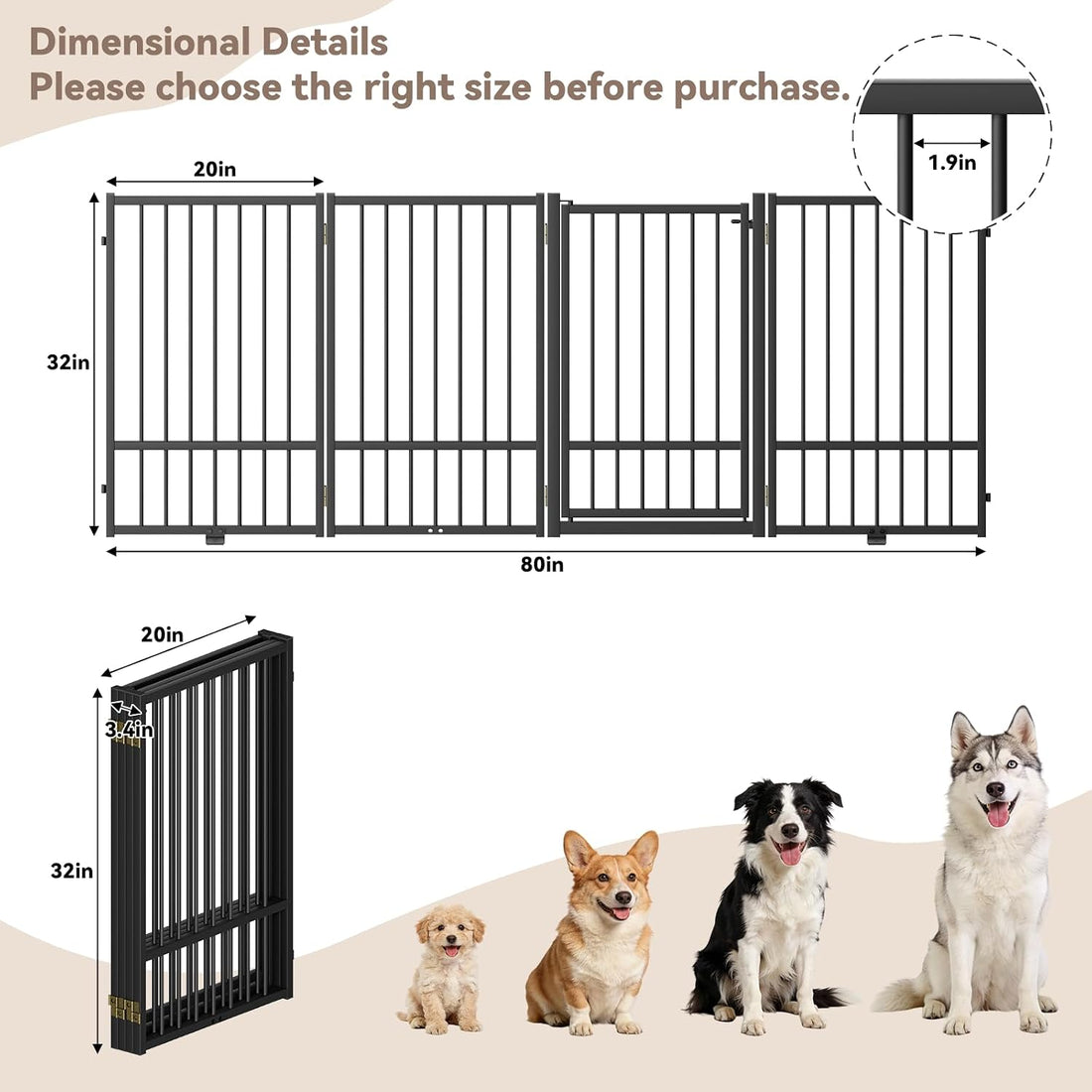 SNUOWU Full Metal Freestanding Dog Gate with Door