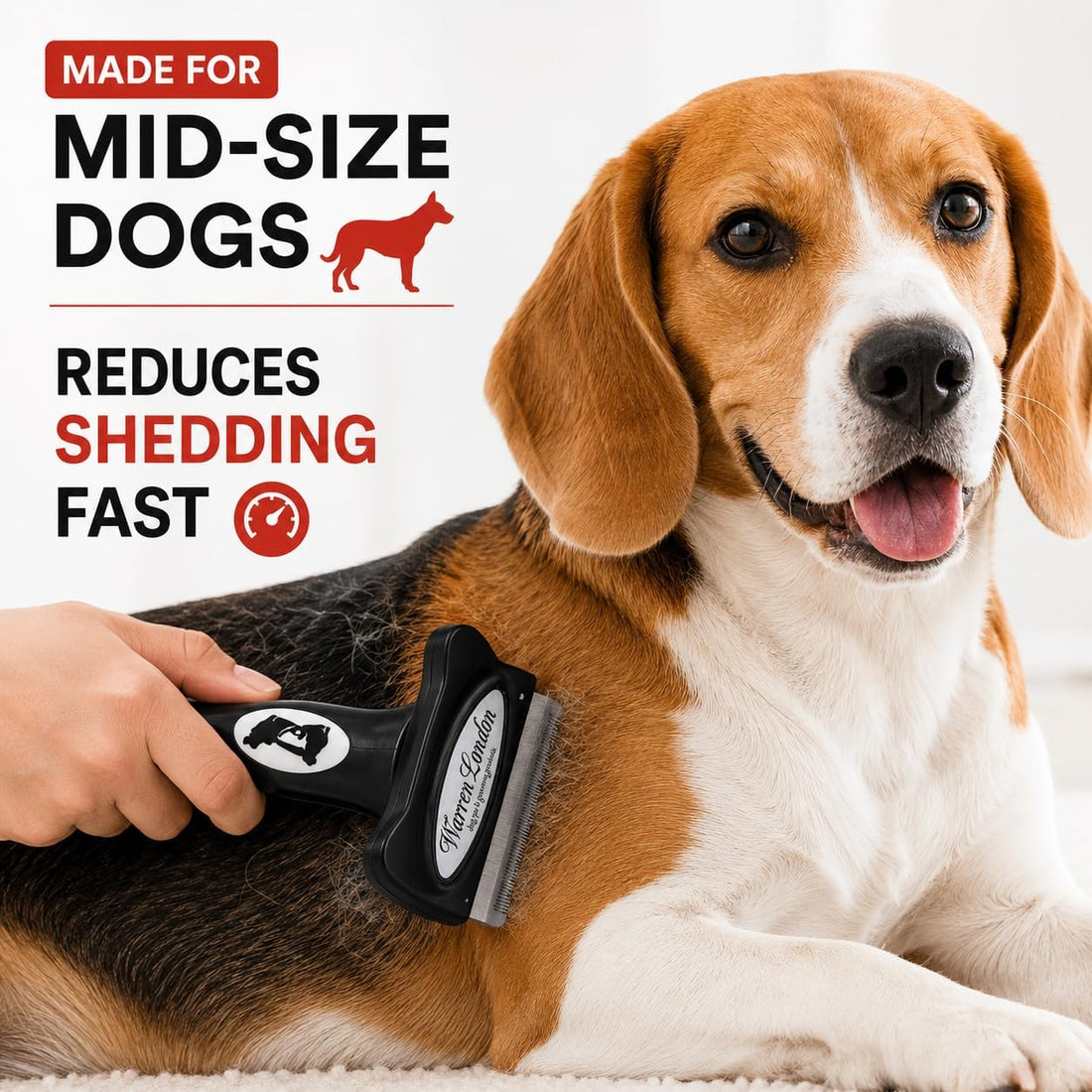 Warren London Deshedding Brush for Medium Dogs, Short Hair