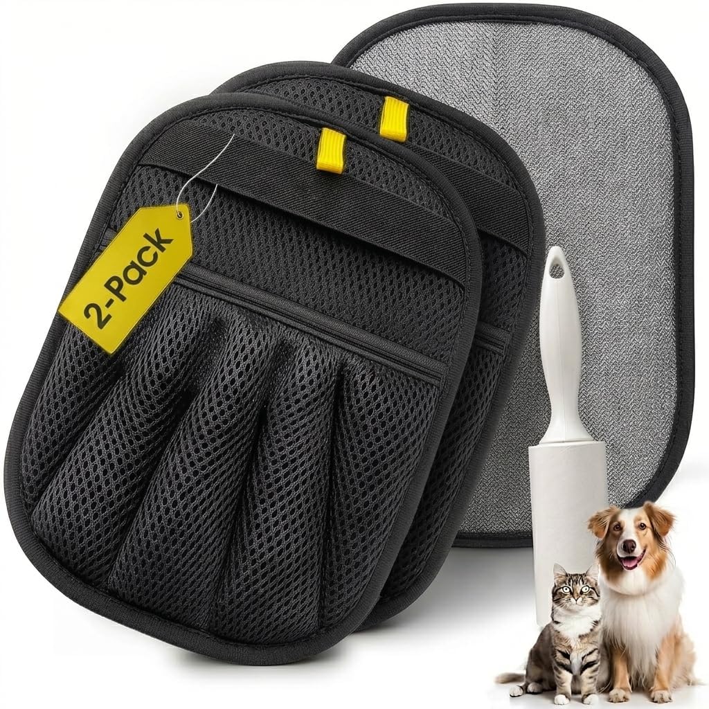 2 Pack Pet Hair Removal Glove with Pet Hair Roller 40 Sheets