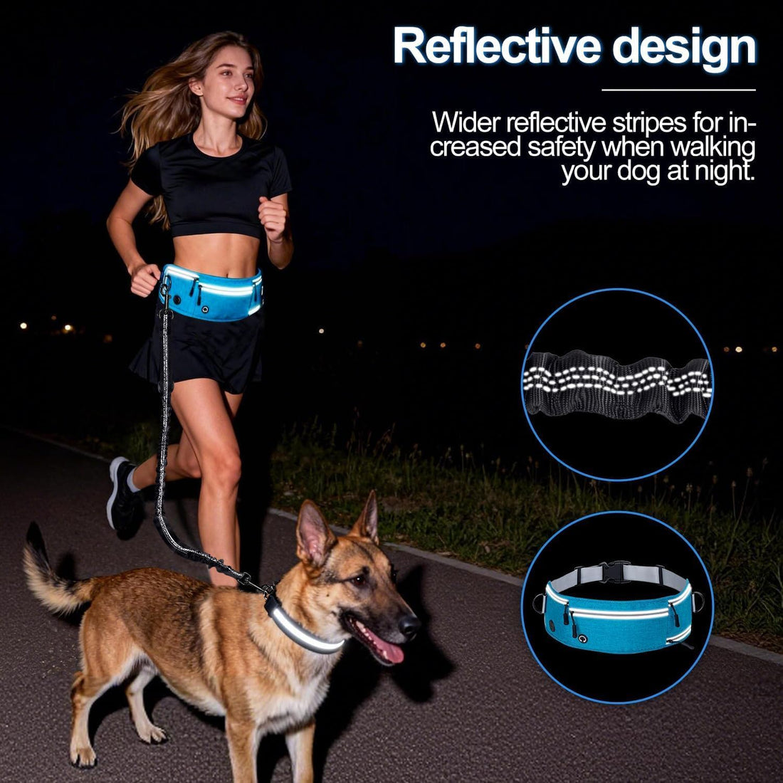 Hands Free Dog Leash with Partitioned Pouch Adjustable Waist Belt