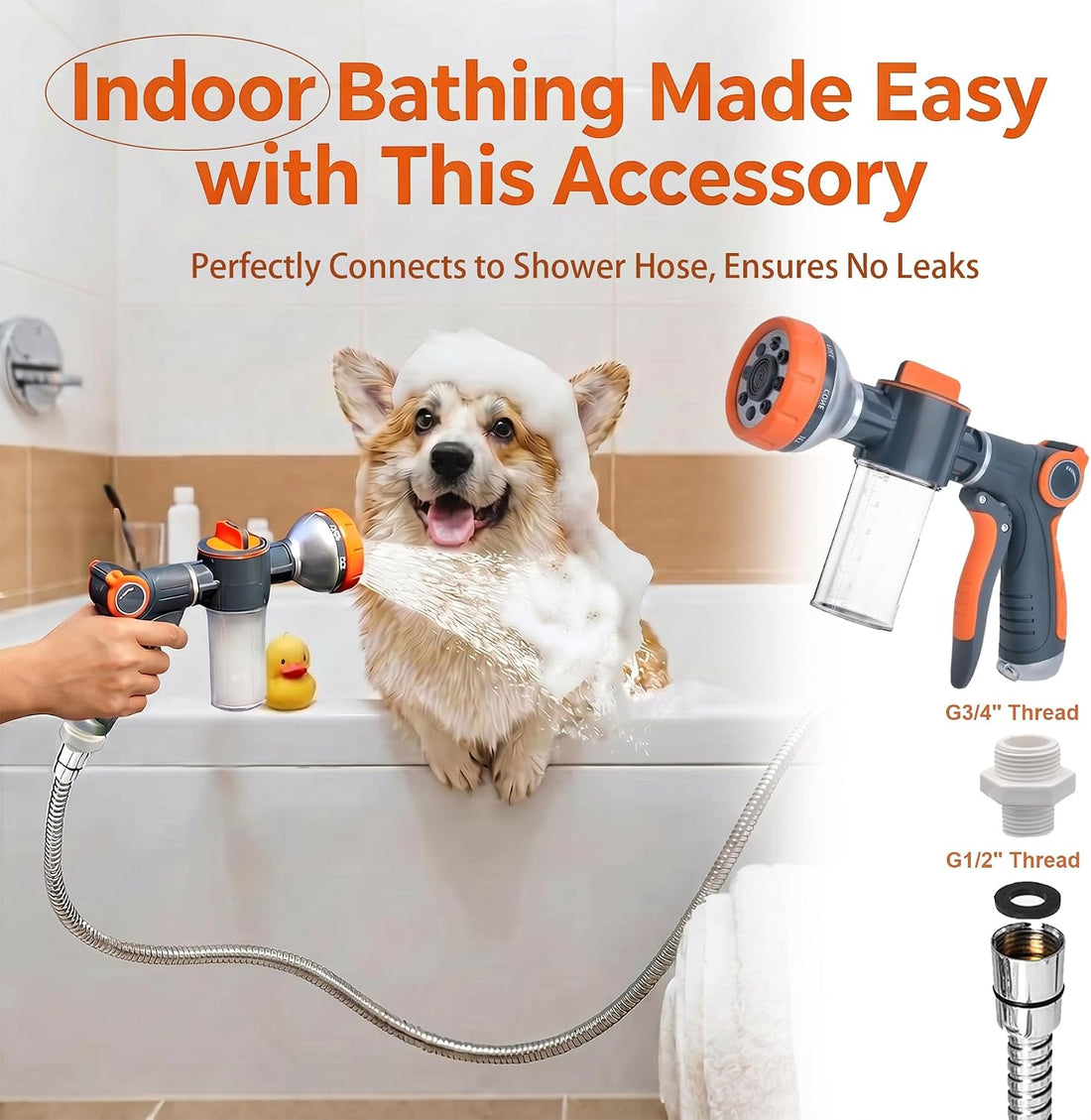 8-in-1 Dog Washing Hose Attachment with Soap Dispenser for Pets