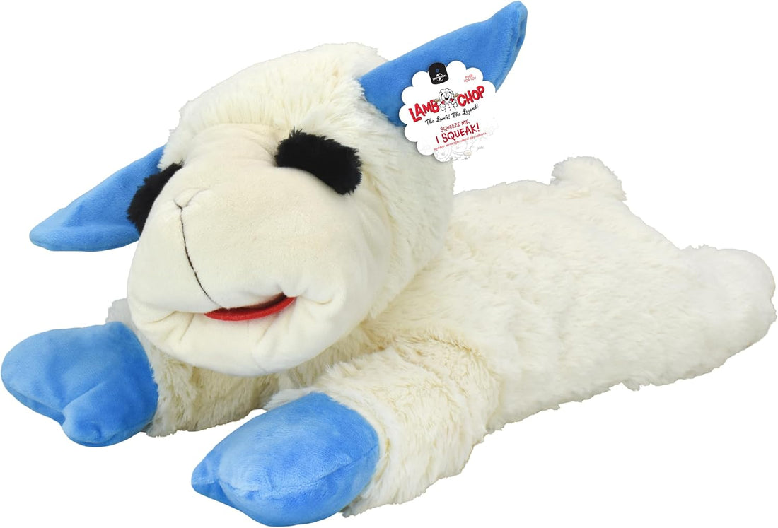 Multipet Lamb Chop Dog Plush Toy - Durable Lining - 10.5" - Blue Paws