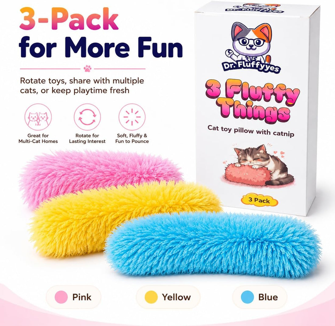 Dr. Fluffyyes 3 Fluffy Things Cat Toy Pillows with Catnip & Crinkle