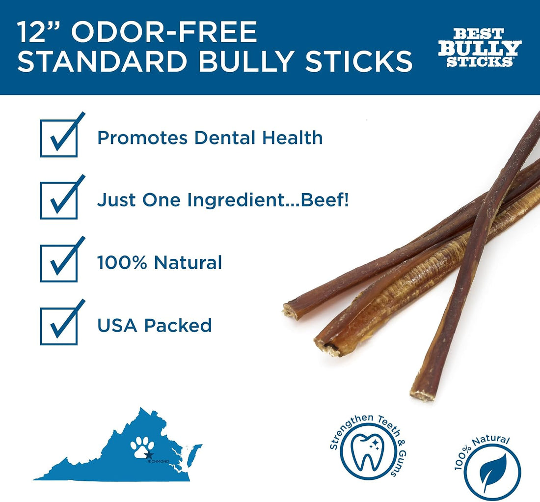 Best Bully Sticks 12 Inch Odor-Free Bully Sticks for Dogs - 12 Count