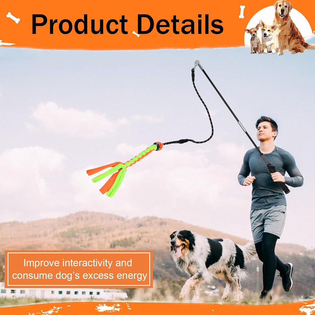 SYOOY Flirt Pole for Dogs, Interactive Dog Toys Teaser Wand Play Pole