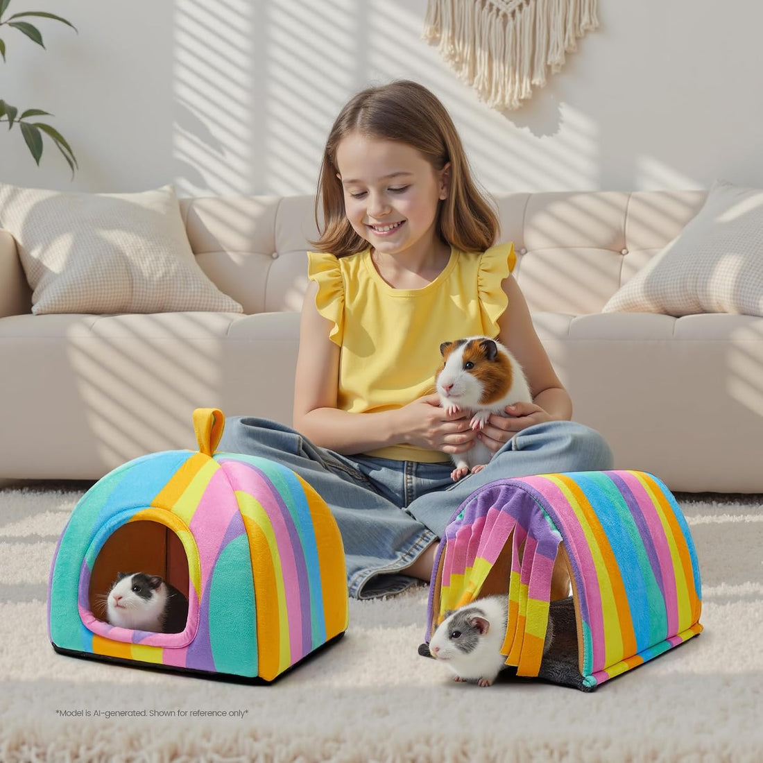 Guinea Pig Hideout Soft Large Bed Tunnel with Door Curtain 2 Pack