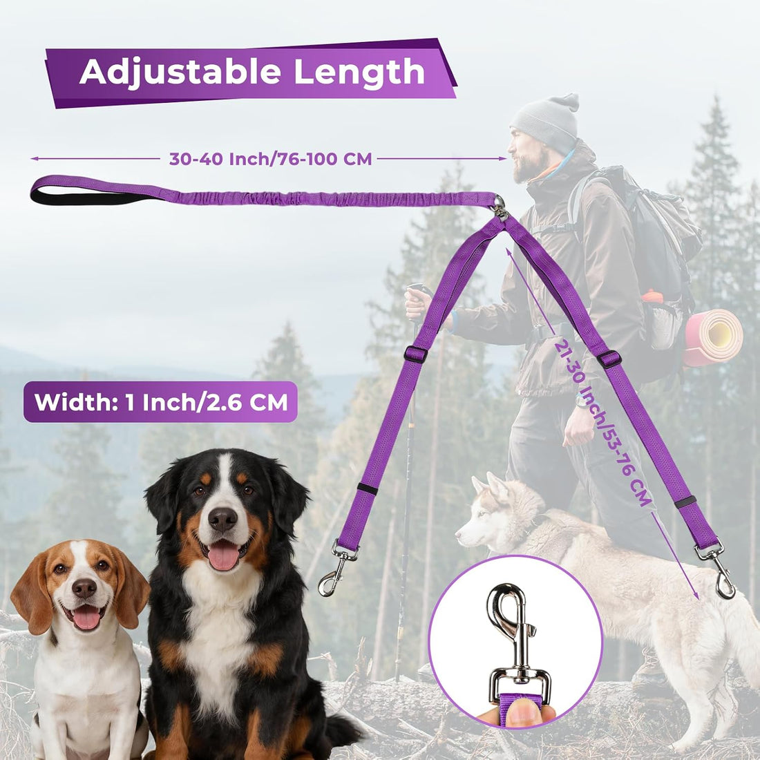 Double Leash for Two Dogs, No Tangle Bungee Dog Leash