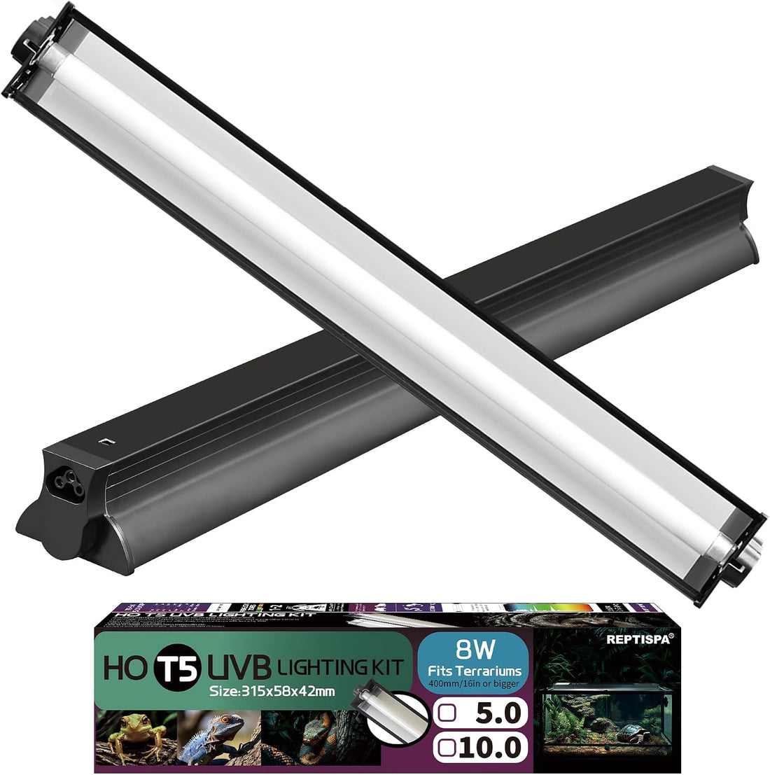 T5 HO UVB Lighting Combo Kit, Reptile Light Fixture, 8W 5.0 UVB
