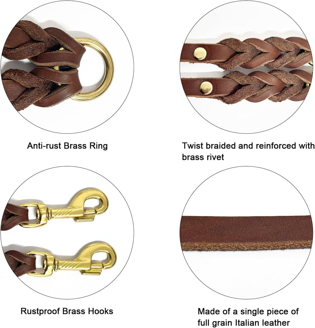Guiding Star Leather Double Dog Leash for Two Dogs
