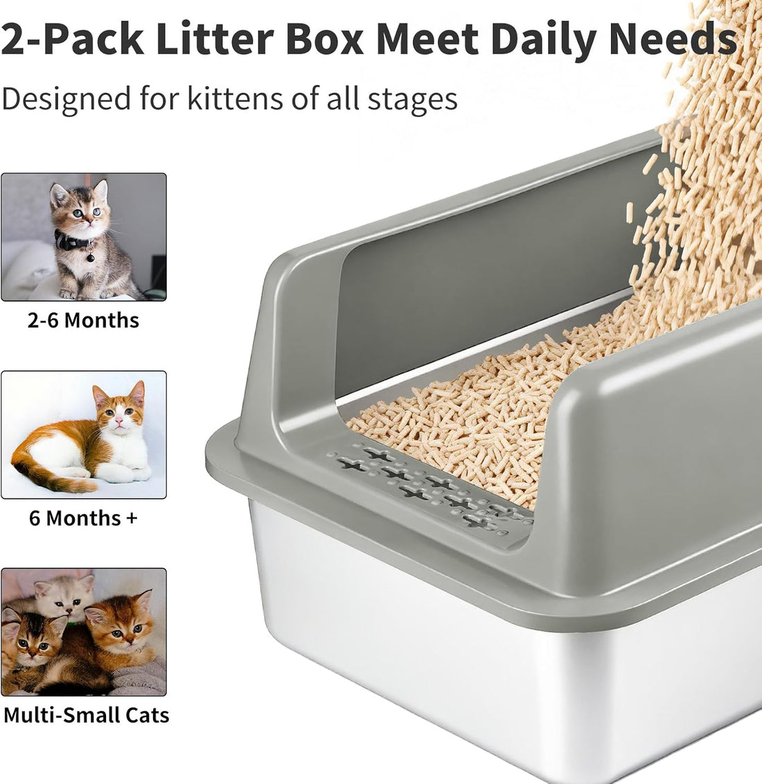 Kirecoo 2 Pack Medium Semi-Enclosed Stainless Steel Cat Litter Box