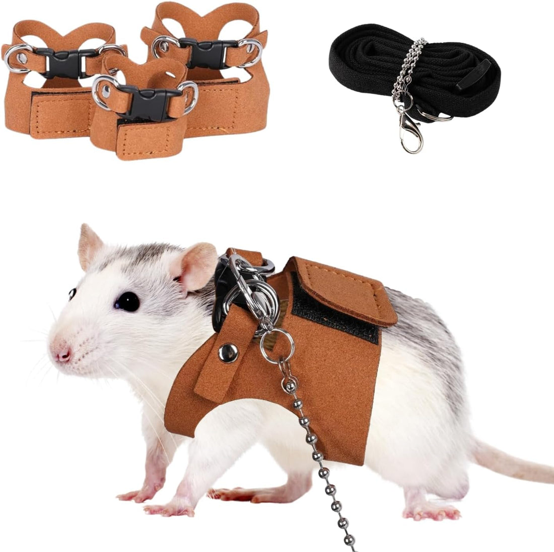 3 Pack Rat Harness and Leash, Small Animal Traction Rope (Brown)