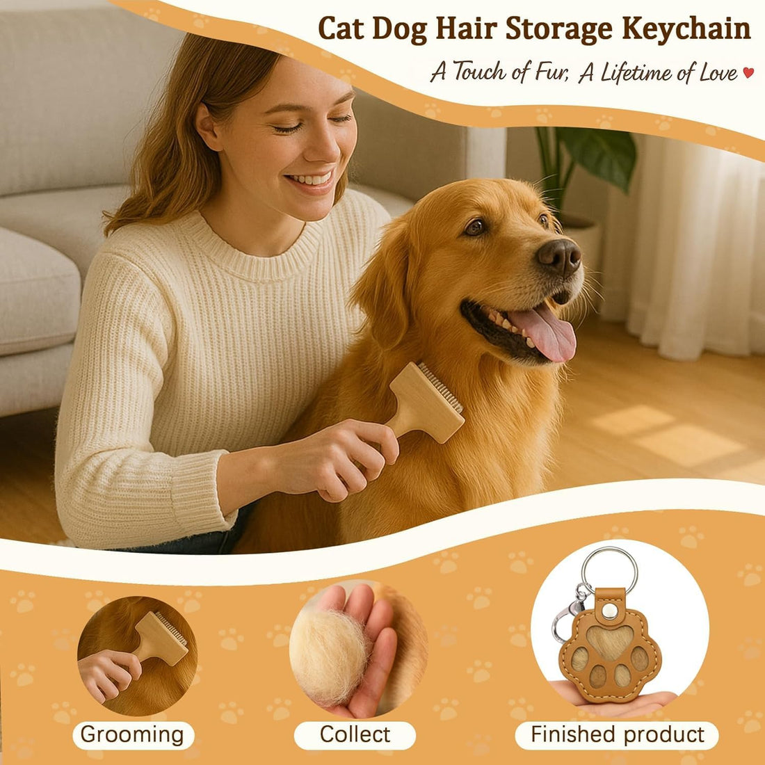 Leather Pet Fur Keepsake Keychain, 3 Pcs Black White Brown