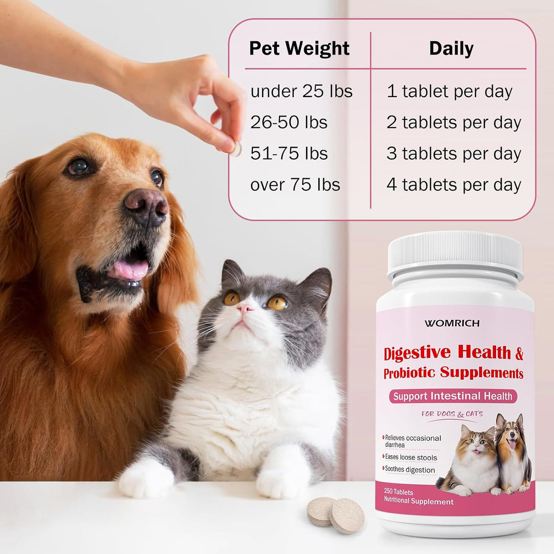 Anti-Diarrheal Support for Dogs & Cats Probiotics 250 Chewable Tablets
