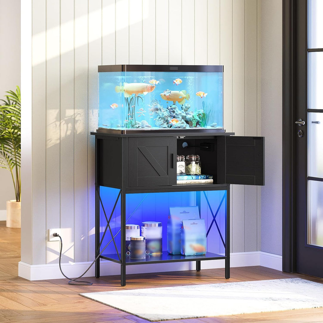 HOOBRO 20 Gallon Fish Tank Stand with Power Outlets and LED Light