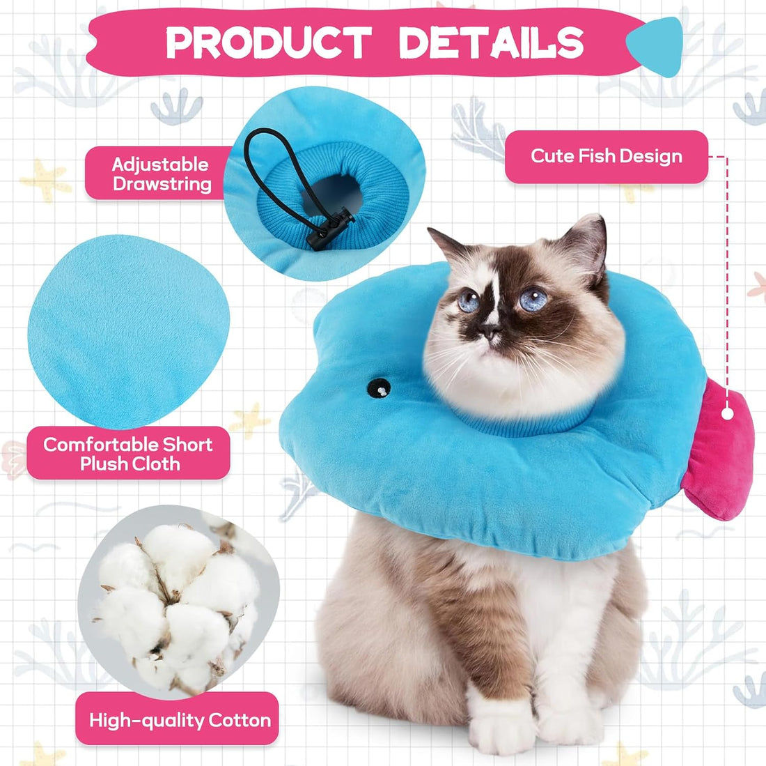 Cat Cone Collar, Adjustable Soft Recovery Collar After Surgery, Blue M