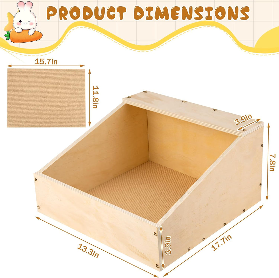 17"x12"x12" Wood Rabbit Nesting Box with Mat