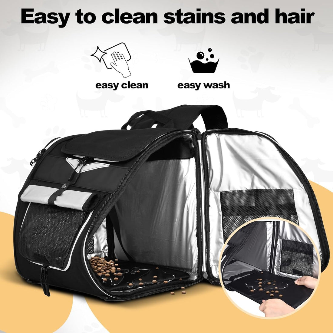 Dog Bike Basket, Foldable Pet Bike Carrier Backpack with Safety Strap