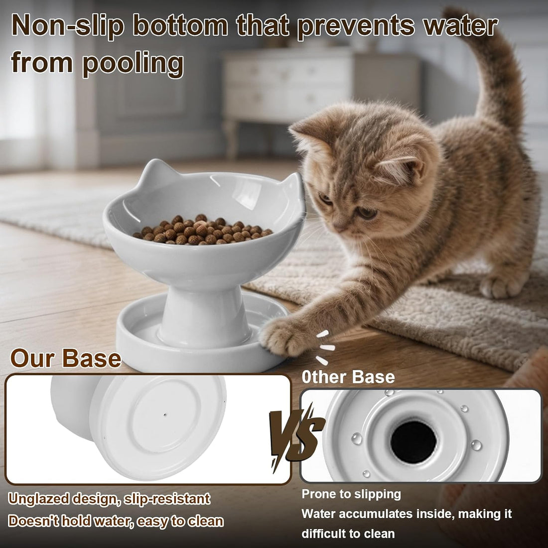 Raised Slow Feeder Cat Bowl, Ceramic 15° Tilted Cat Bowl