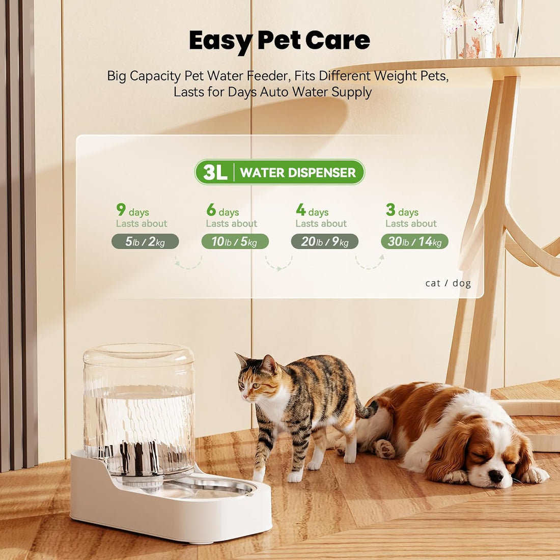 JUNSPOW Automatic Cat Water Dispenser with Stainless Steel Bowl