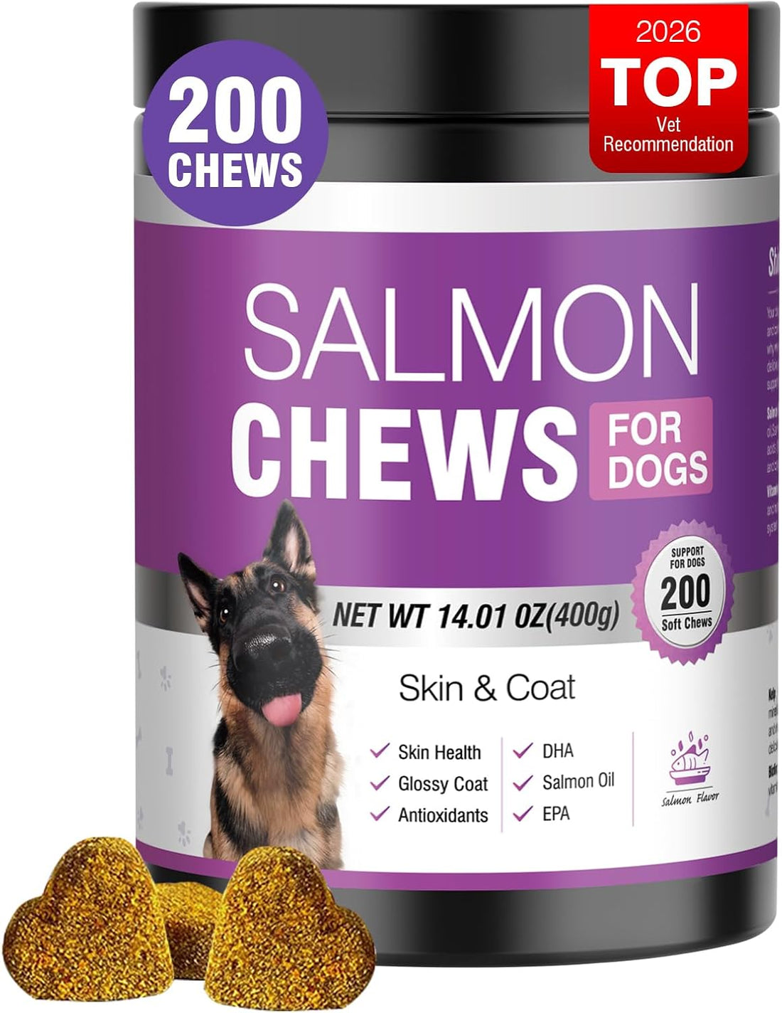 Omega 3 Skin and Coat Supplement for Dogs 200 Chews Dog Fish Oil