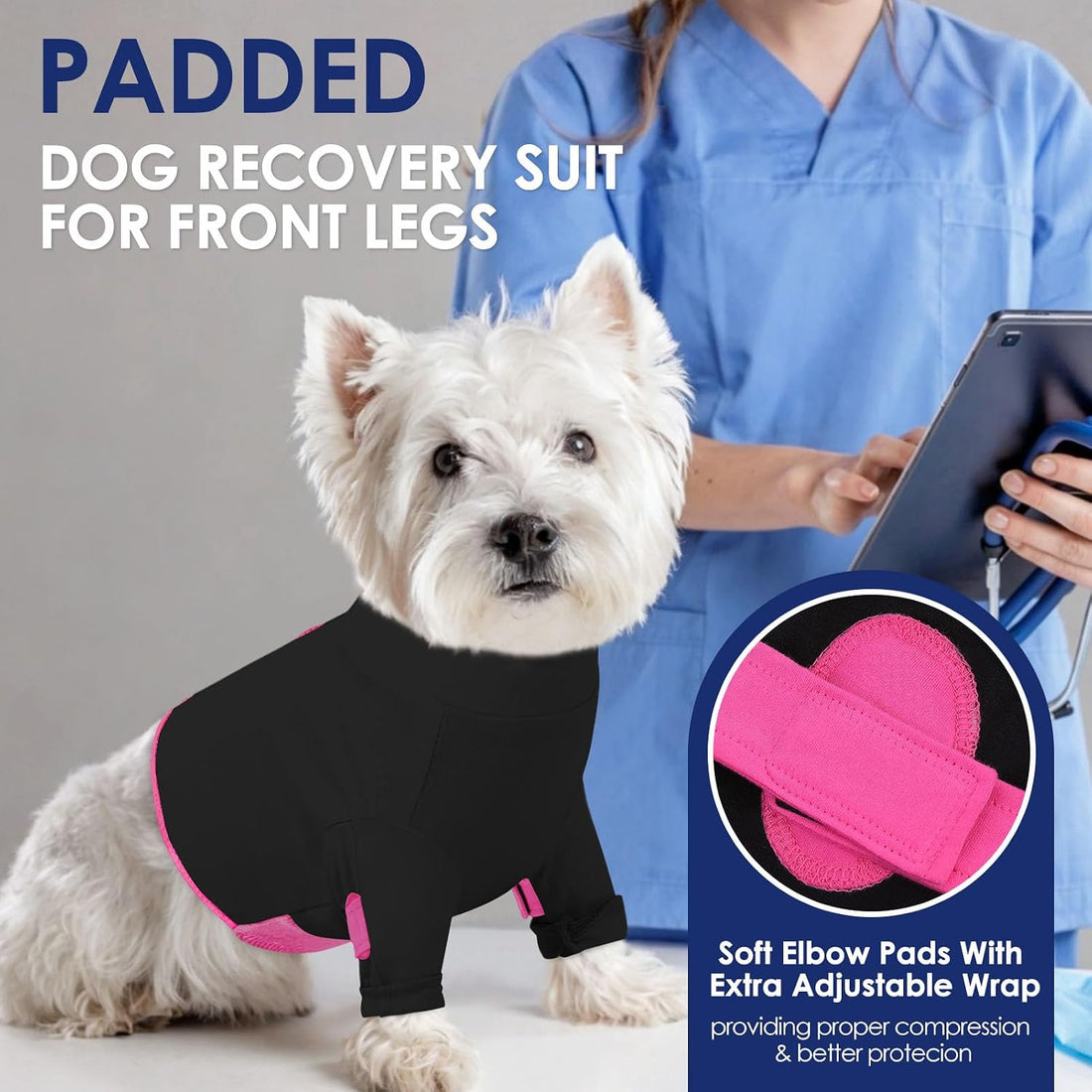 KOESON 100% Cotton Dog Surgery Recovery Suit Front Leg with Elbow