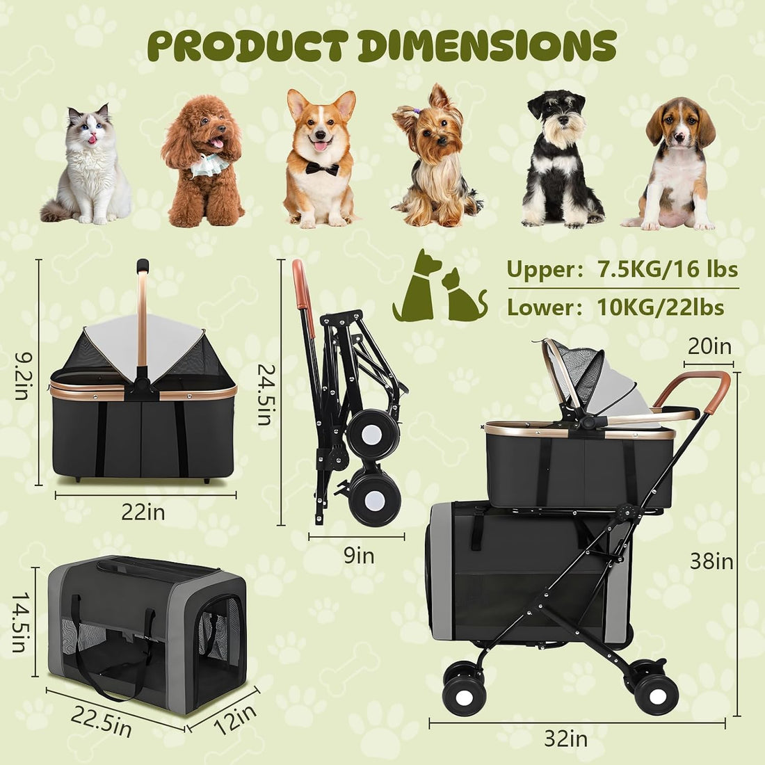 Double Pet Stroller for Dogs and Cats