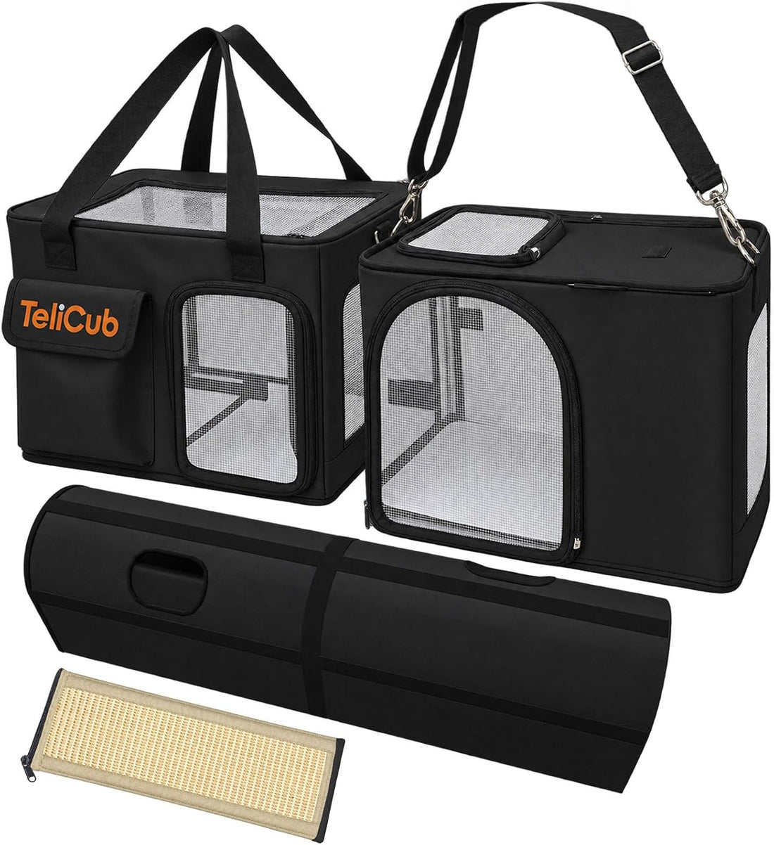 2-Pack Cat Carriers for Travel, Cat House with Scratcher & Tunnel