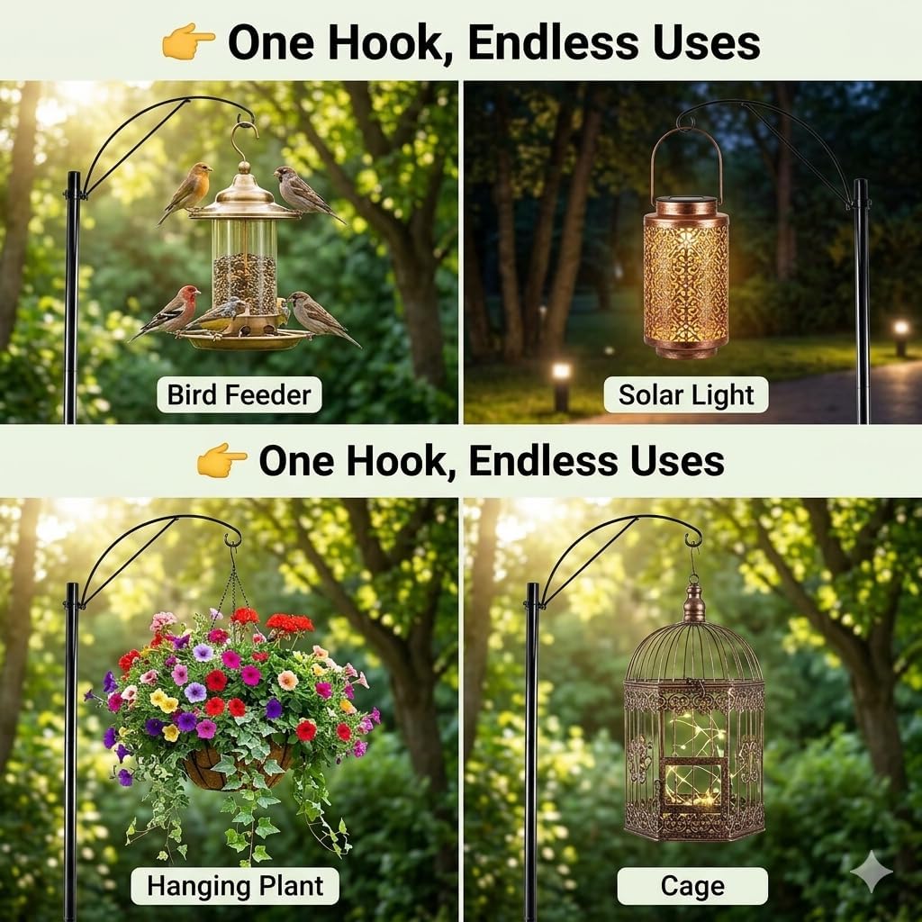 HOHIYA Heavy Duty Shepherd Hook 61 Inch Bird Cage Stand Outdoor