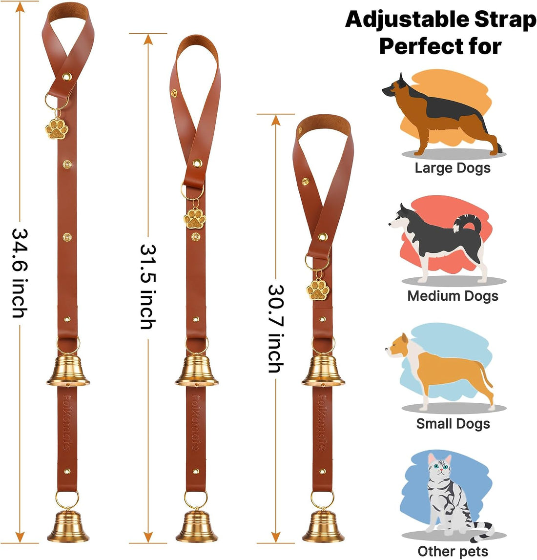 FOLKSMATE Leather Dog Door Bells for Potty Training