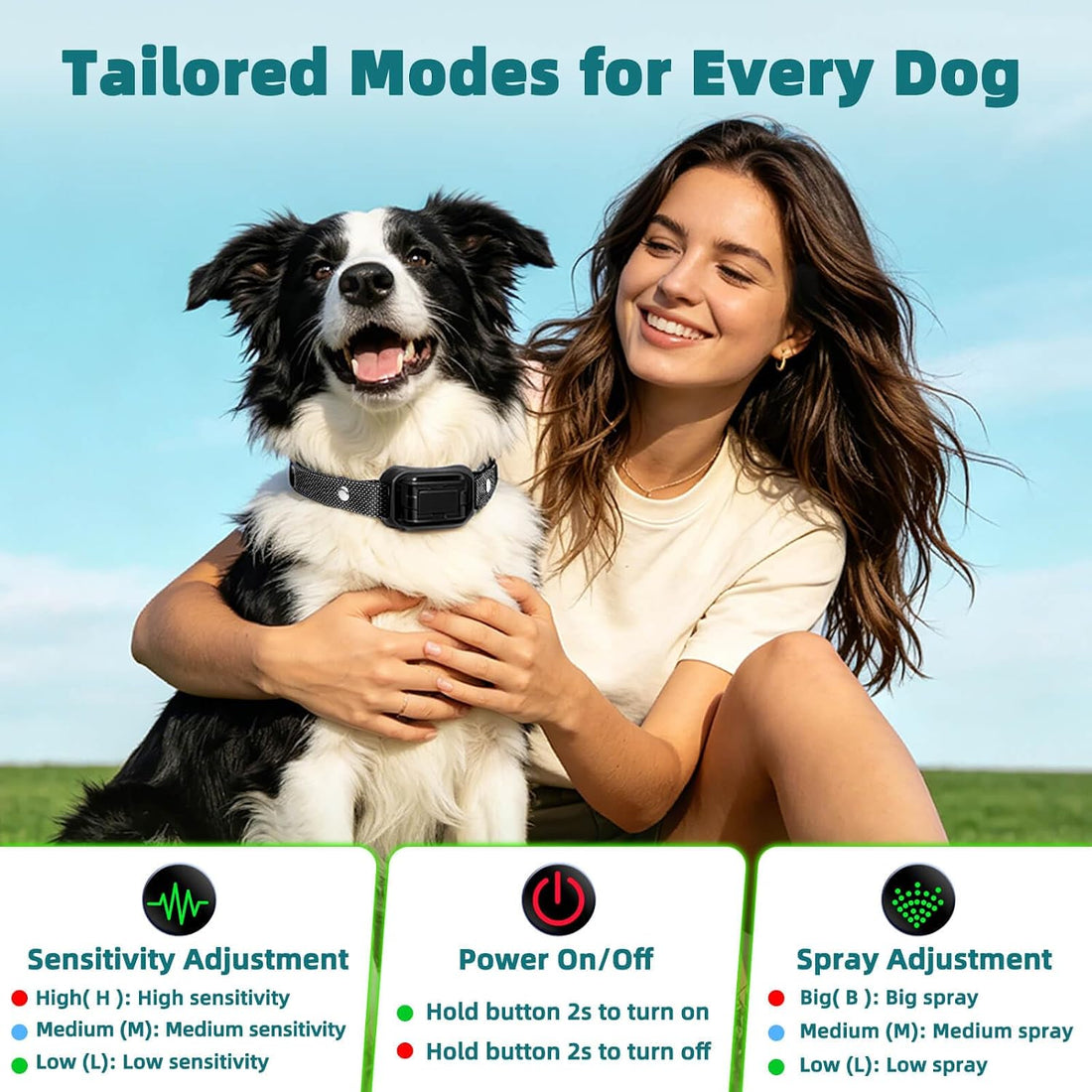 Citronella Bark Collar for Dogs, 3 Spray & 3 Sensitivity