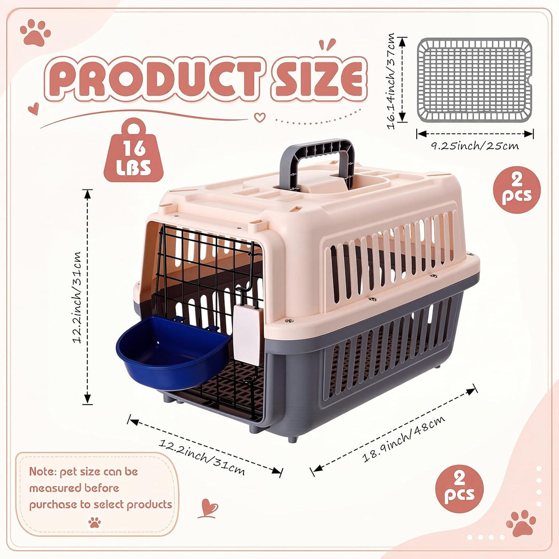 2 Set 17.5" up to 13lbs Small Cat Dog Travel Pet Carrier