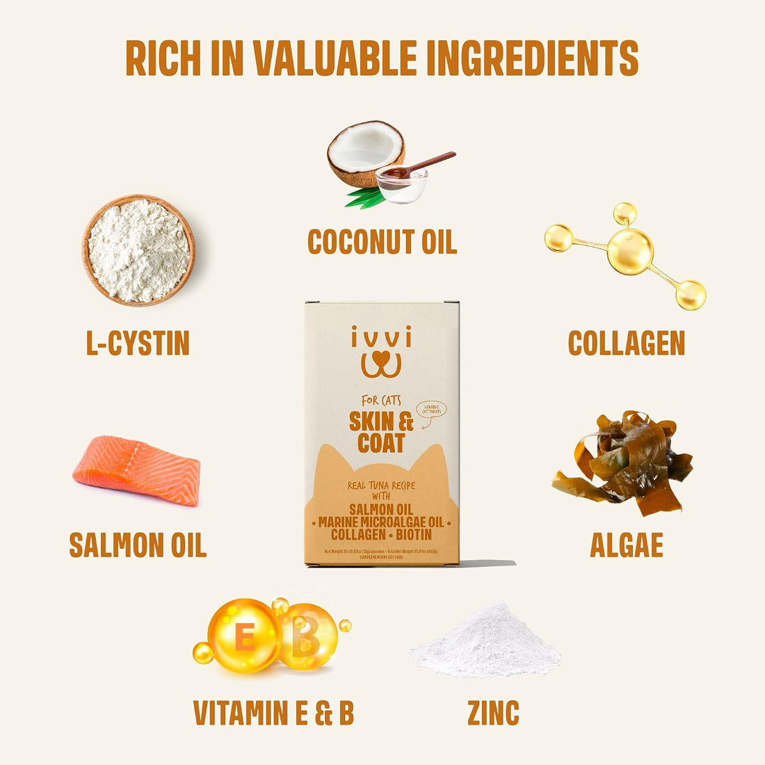 ivvi Skin & Coat for Cats – Functional Creamy Snack with Salmon Oil