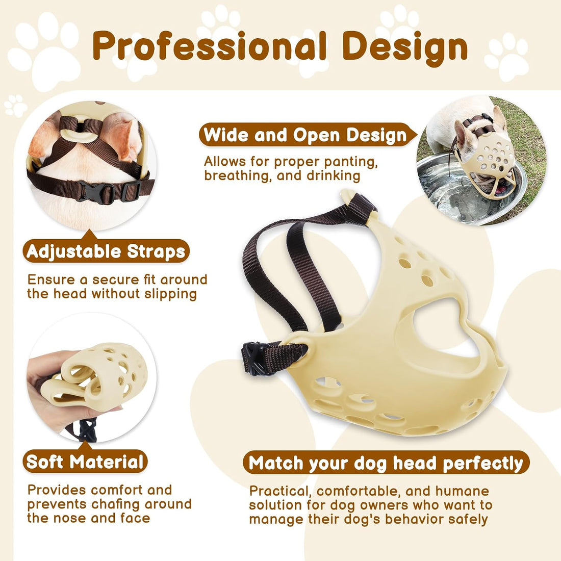 BARKLESS Frenchie Muzzle for Biting, Breathable Short Snout Dog Muzzle