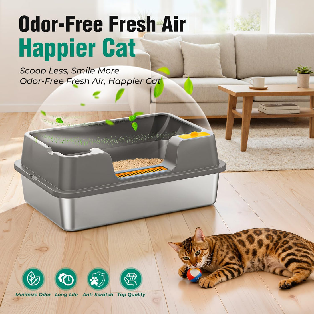 OROLEY 2PACK Stainless Steel Litter Box with High Sides Lid