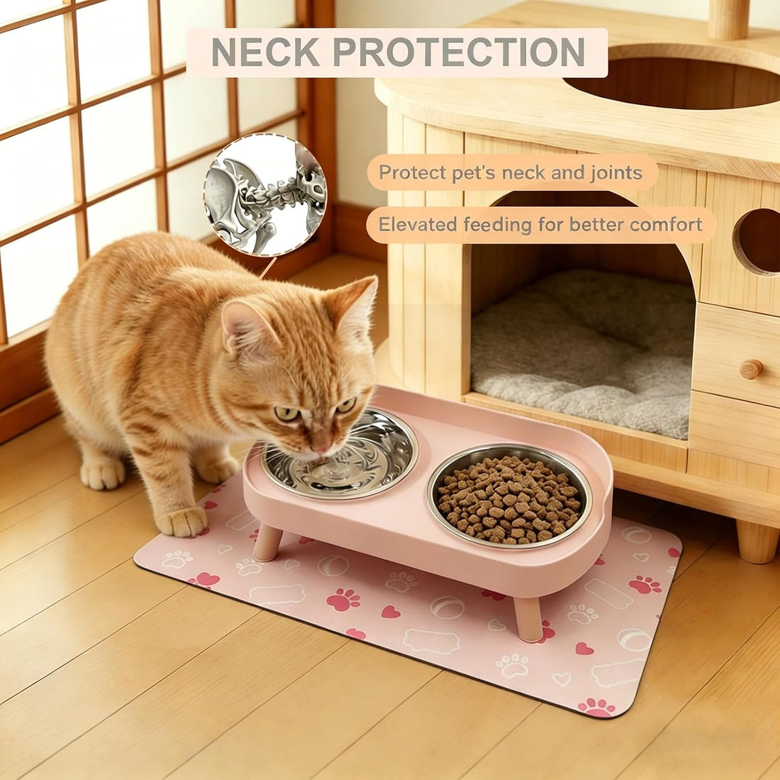 Elevated Dog Bowl, Raised Feeding Stand with Mat for Small Dogs Under
