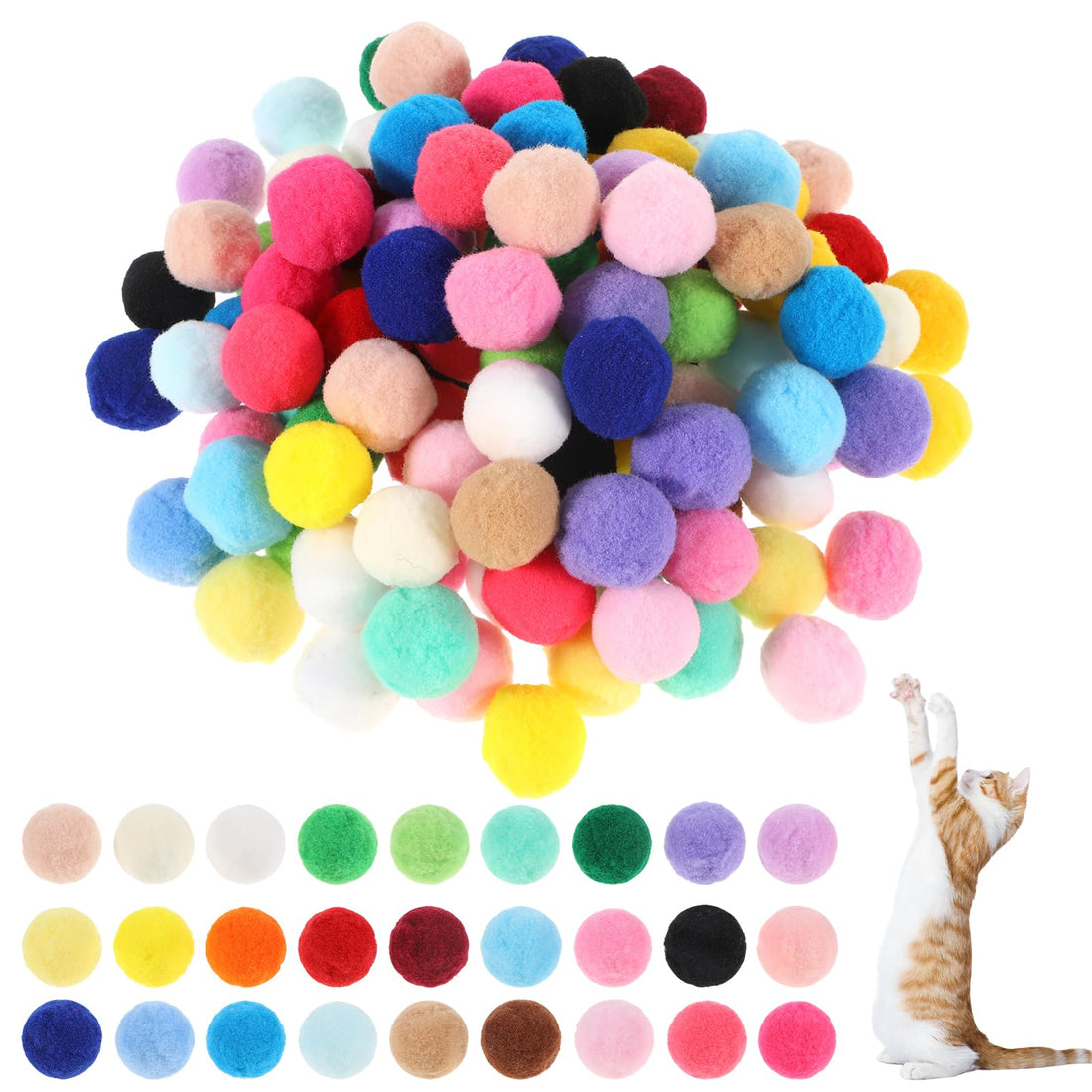 Xthrotsenk 100 Pcs Cat Toy Balls 1-inch Colorful Cat Pom Pom Balls