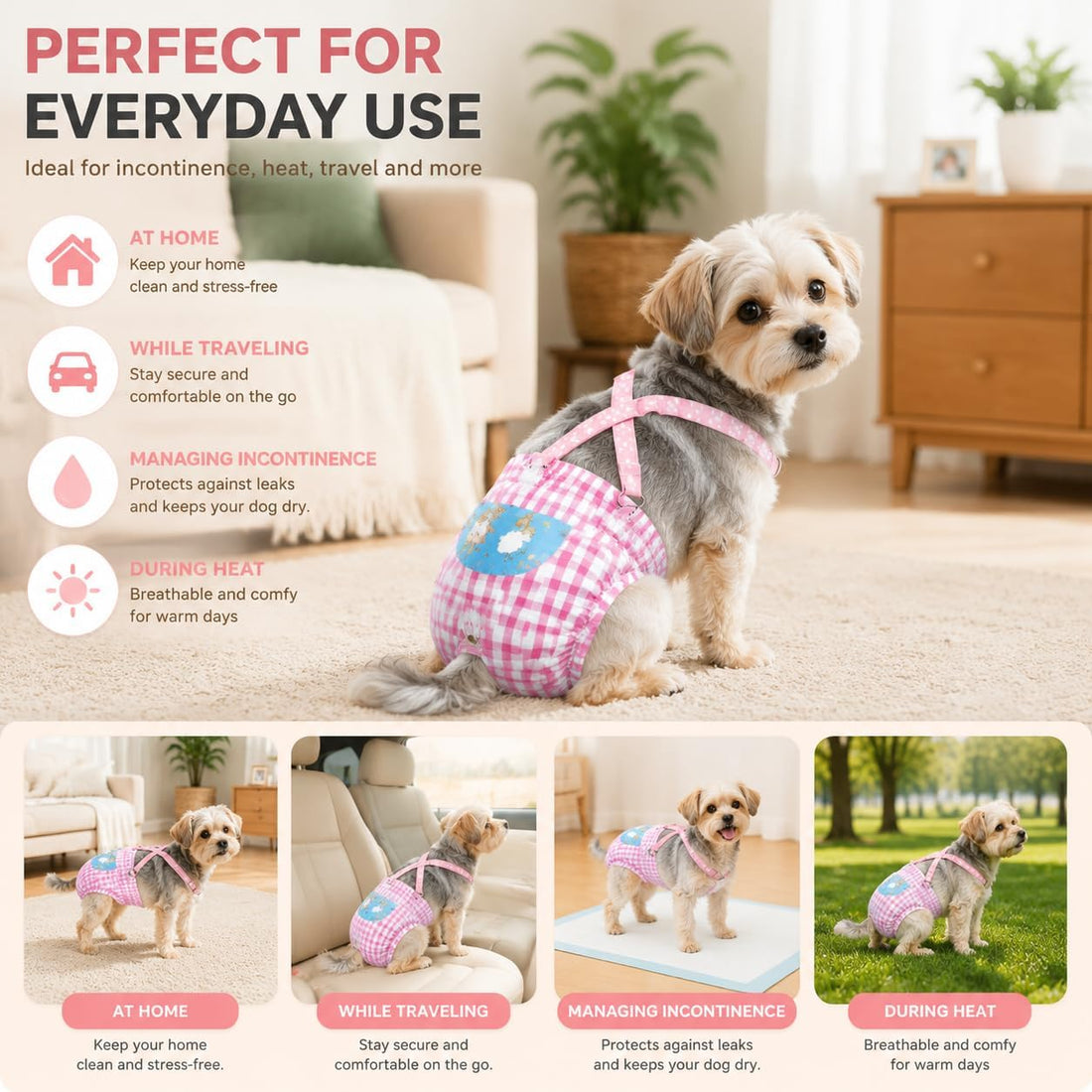 3 Pack Adjustable Dog Diaper Suspenders for Female Male Small Medium