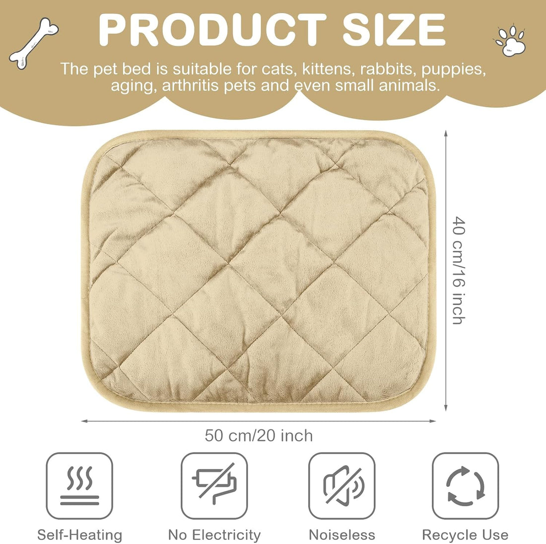 4 Pack Self Heating Cat Pad Self Warming Dog Mat, 16 x 20 Inch, Beige