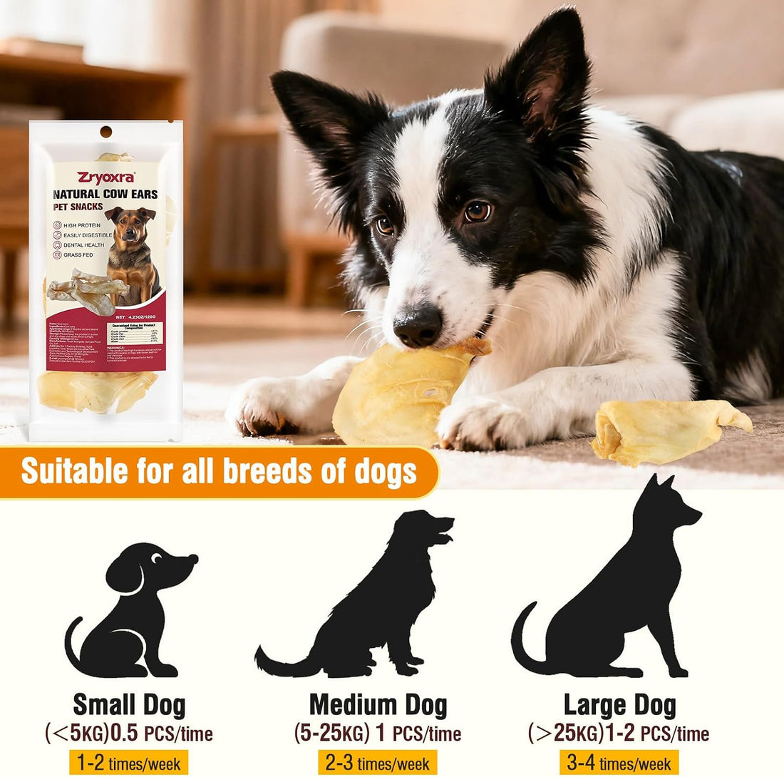 100% Natural Real Cow Ears for Dogs - Single Ingredient Dental Chew