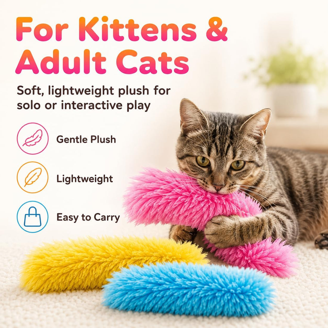 Dr. Fluffyyes 3 Fluffy Things Cat Toy Pillows with Catnip & Crinkle