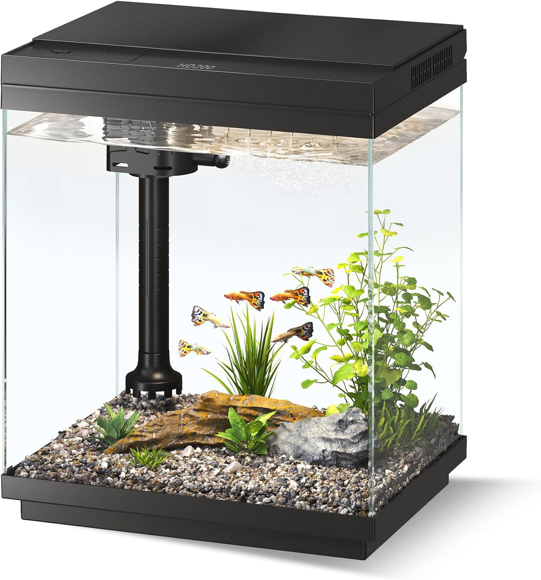 Betta Fish Tank 1.6 Gallon Glass Small Aquarium Starter Kit Black
