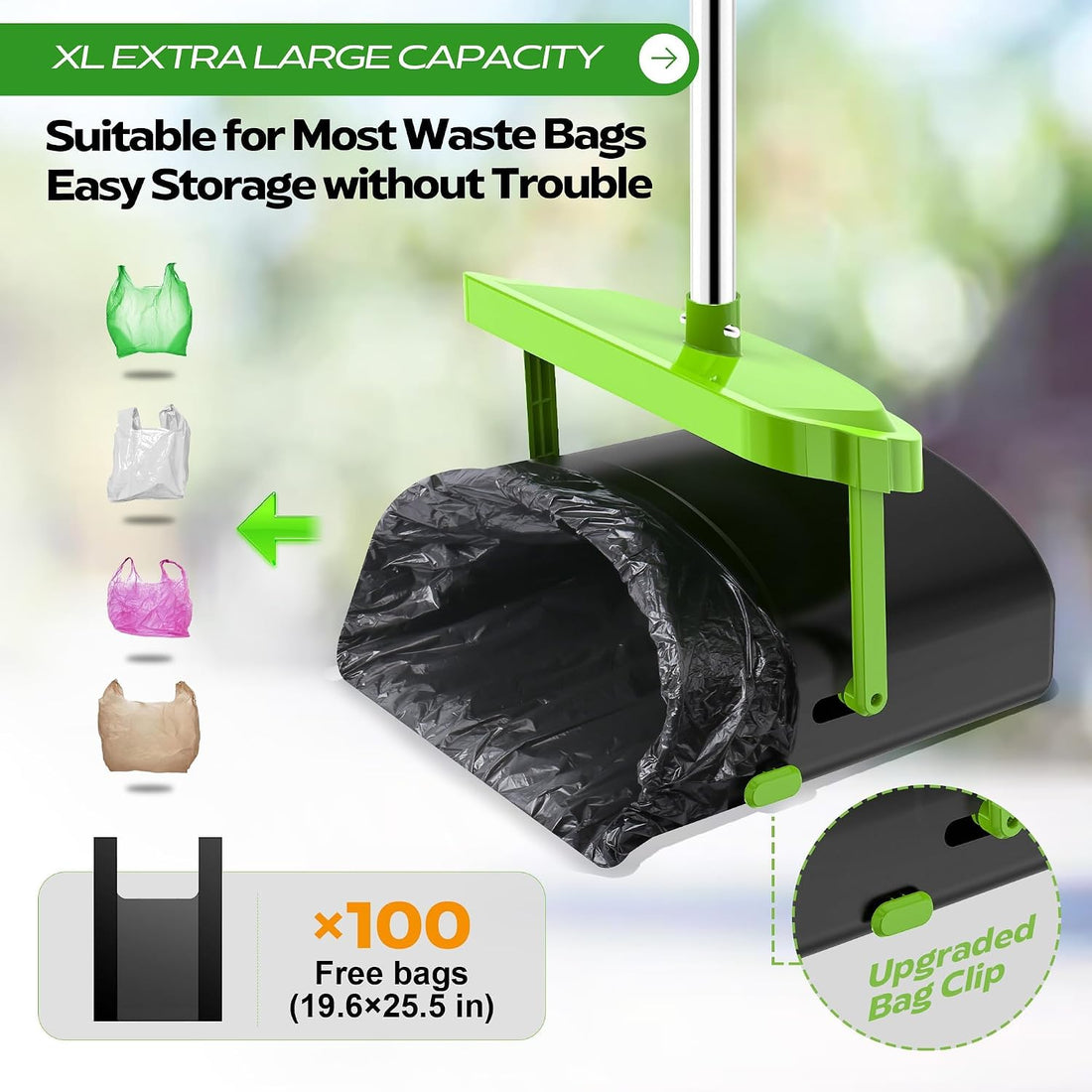 UPSKY 33.4" Dog Pooper Scooper Swivel Bin & Rake Kit with 100 Waste
