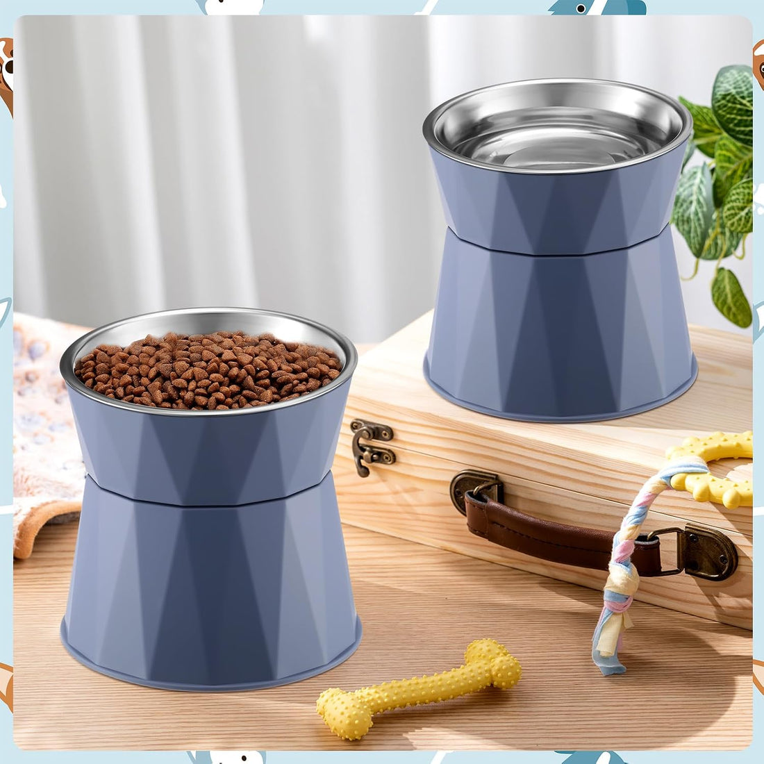 Lallisa 2 Pcs Elevated Cat Bowls Adjustable Raised Cat Feeder Non