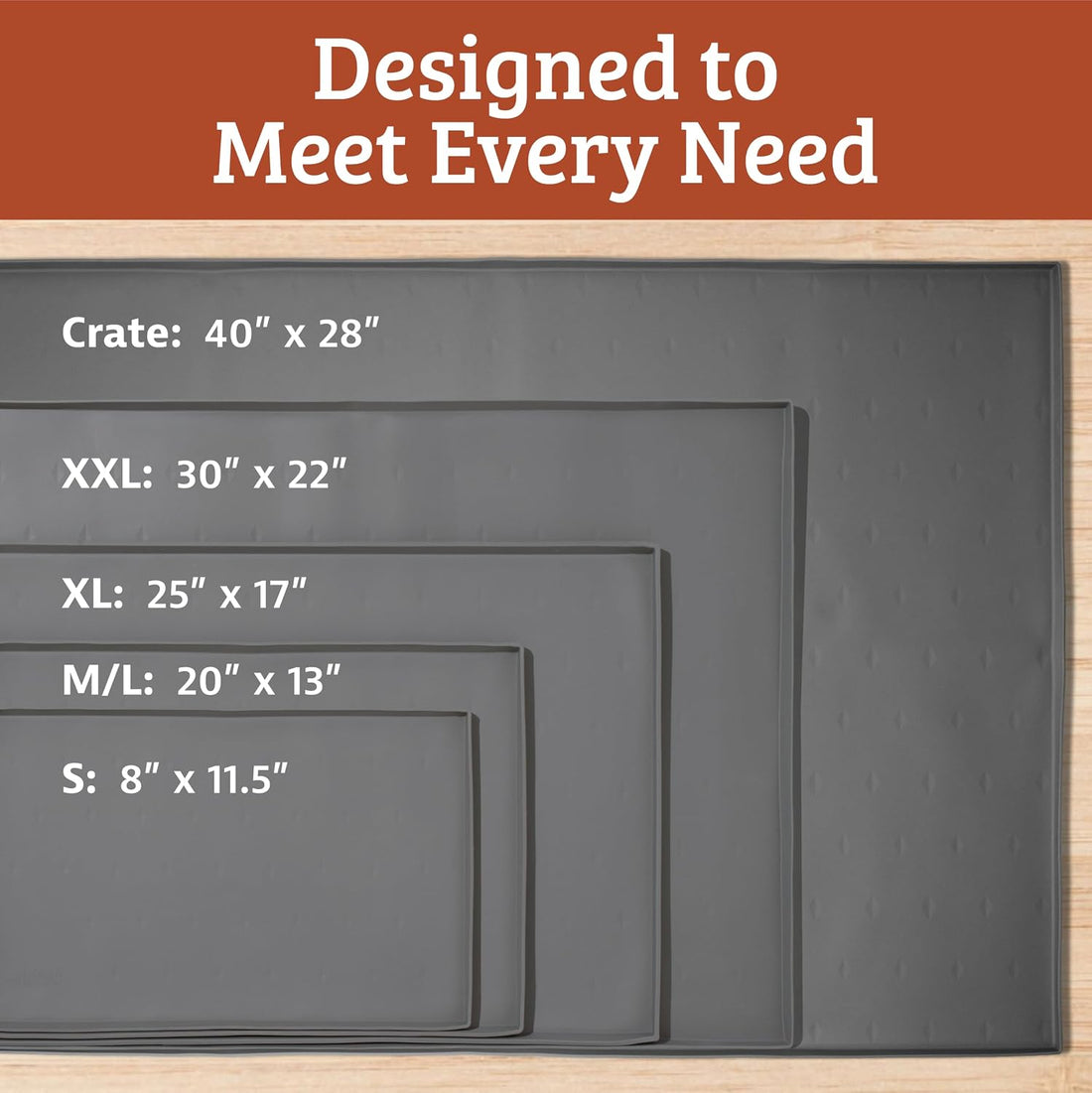 Leash Boss Rectangular Silicone Pet Feeding Mat, Raised Edge, 18 x 11
